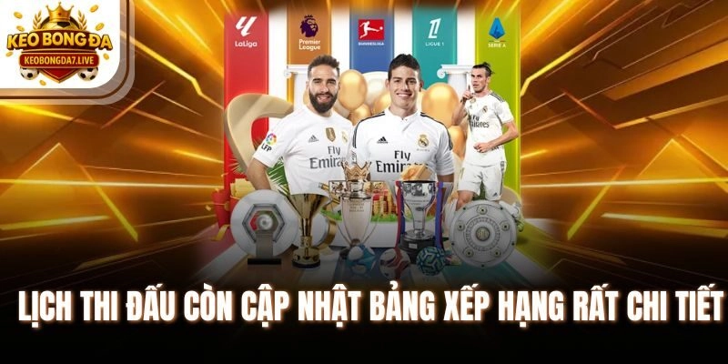 Lịch thi đấu còn cập nhật bảng xếp hạng rất chi tiết